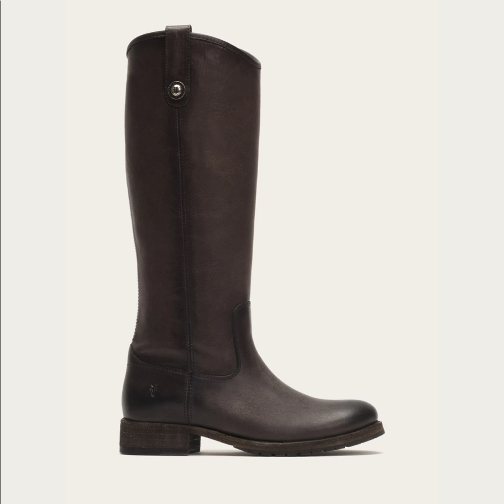 FRYE Melissa Button Lug Tall Leather Boots in Smoke Size 9.5